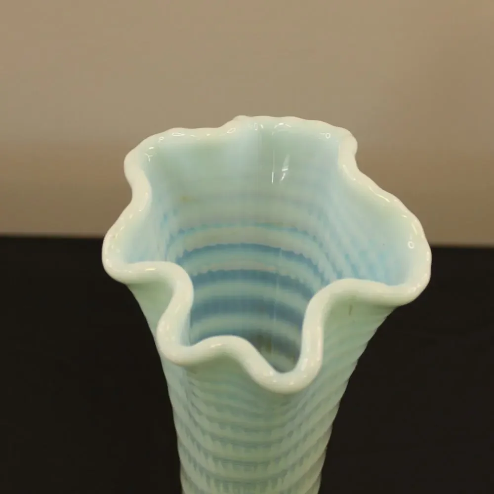 Fenton Blue & White Opalescent Ribbed Swirl Swung Vase 10